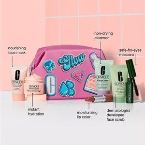 New Clinique 7Pc Bonus Hydrating, and Travel Sz Pop Lip Colour + Primer Plum Pop